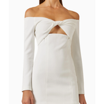 Off-shoulder mini dress with twisted cutout detail in white — Misha | Endless UAE
