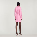 Pink wrap mini dress with button detail and long sleeves — Sandro | Endless UAE