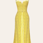 Yellow polka dot flowy slit midi dress with sweetheart neckline — Post Meridiem | Endless UAE