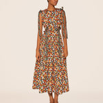 Woman wearing Guaguanco Midi Dress in colorful floral print with 3/4 sleeves — Agua By Agua Bendita | Endless UAE