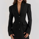 Black blazer mini dress with button front and structured tailoring — House of CB | Endless UAE