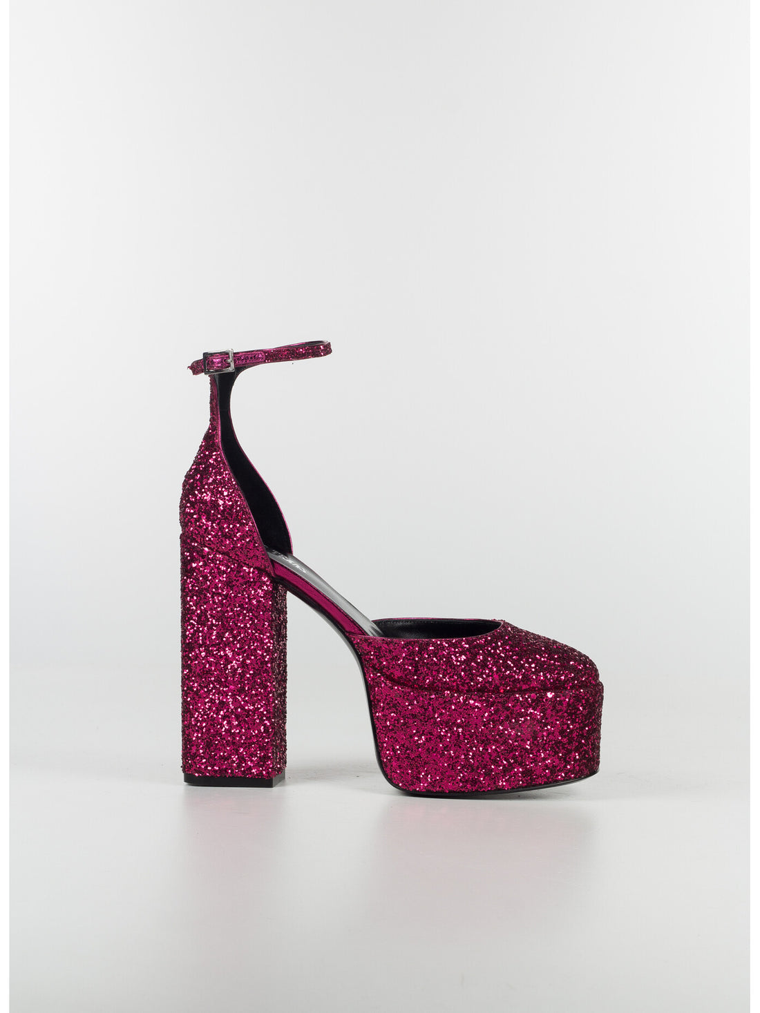 Magenta glitter platform pumps with chunky block heel and ankle strap — Paris Texas | Endless UAE