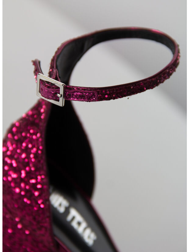 Magenta glitter platform pumps with chunky block heel and ankle strap — Paris Texas | Endless UAE