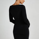 Black slinky fishtail maxi dress with long sleeves and crew neckline — Meshki | Endless UAE