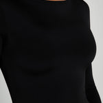 Black slinky fishtail maxi dress with long sleeves and crew neckline — Meshki | Endless UAE