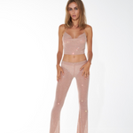 Blush crystal-embellished halter top with deep V-neckline — Nué | Endless UAE