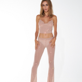 Blush crystal-embellished halter top with deep V-neckline — Nué | Endless UAE