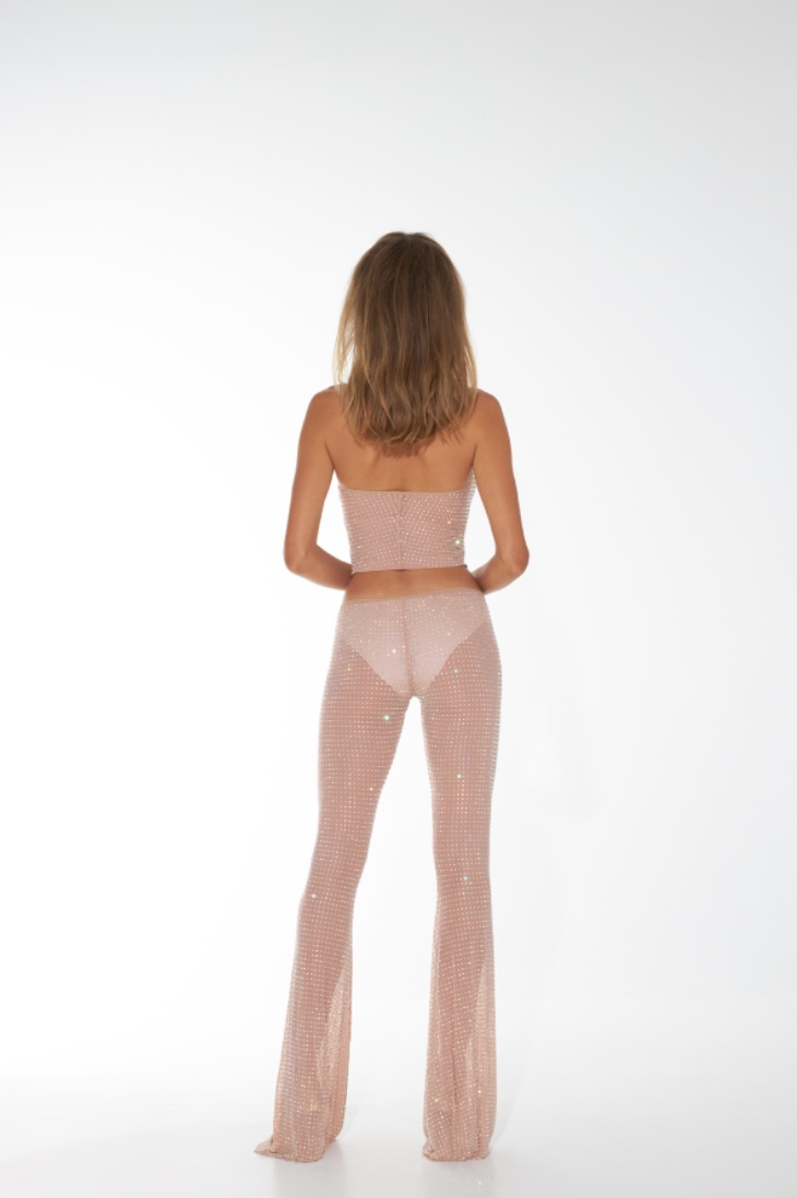 Blush crystal-embellished halter top with deep V-neckline — Nué | Endless UAE