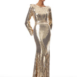 Federica Gold Train Sequined Maxi Dress