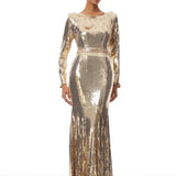 Federica Gold Train Sequined Maxi Dress