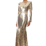 Federica Gold Train Sequined Maxi Dress