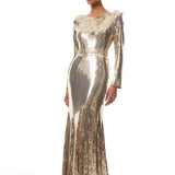 Federica Gold Train Sequined Maxi Dress