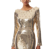 Federica Gold Train Sequined Maxi Dress