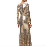 Federica Gold Train Sequined Maxi Dress