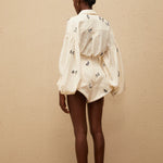 White butterfly embroidered co-ord set with puffed sleeves and shorts — Miss Rosier | Endless UAE