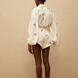 White butterfly embroidered co-ord set with puffed sleeves and shorts — Miss Rosier | Endless UAE