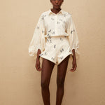 White butterfly embroidered co-ord set with puffed sleeves and shorts — Miss Rosier | Endless UAE