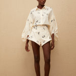 White butterfly embroidered co-ord set with puffed sleeves and shorts — Miss Rosier | Endless UAE