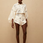 White butterfly embroidered co-ord set with puffed sleeves and shorts — Miss Rosier | Endless UAE