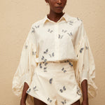 White butterfly embroidered co-ord set with puffed sleeves and shorts — Miss Rosier | Endless UAE