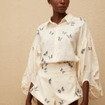 White butterfly embroidered co-ord set with puffed sleeves and shorts — Miss Rosier | Endless UAE