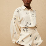 White butterfly embroidered co-ord set with puffed sleeves and shorts — Miss Rosier | Endless UAE