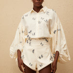White butterfly embroidered co-ord set with puffed sleeves and shorts — Miss Rosier | Endless UAE