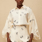 White butterfly embroidered co-ord set with puffed sleeves and shorts — Miss Rosier | Endless UAE