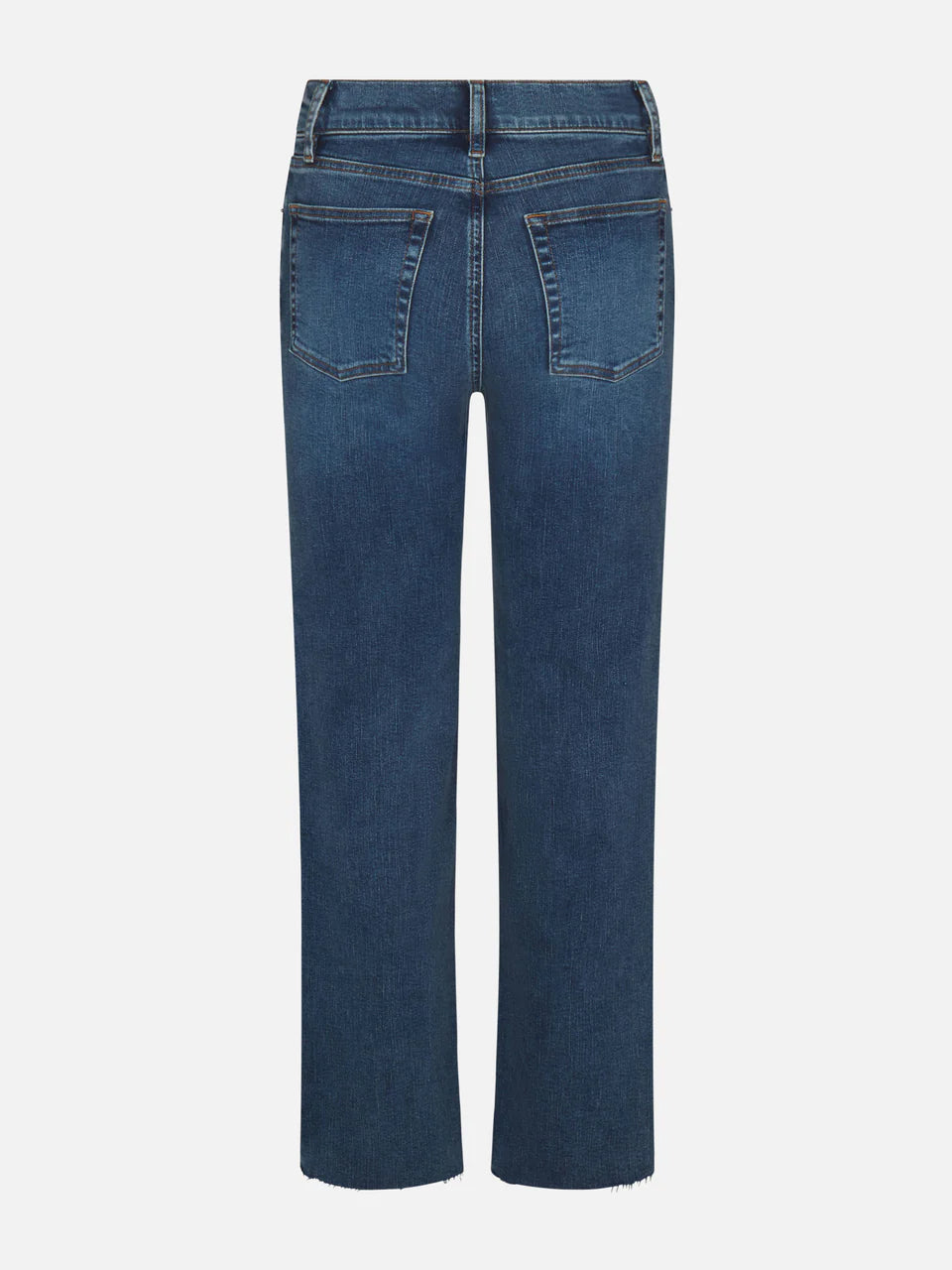 Medium wash straight leg denim jeans with raw hem and classic five-pocket styling — Frame | Endless UAE