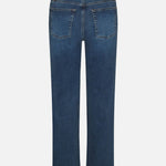 Medium wash straight leg denim jeans with raw hem and classic five-pocket styling — Frame | Endless UAE