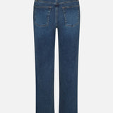 Medium wash straight leg denim jeans with raw hem and classic five-pocket styling — Frame | Endless UAE
