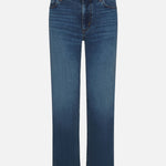 Medium wash high-rise straight leg jeans with raw hem detail and classic five-pocket styling — Frame | Endless UAE