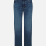 Medium wash high-rise straight leg jeans with raw hem detail and classic five-pocket styling — Frame | Endless UAE