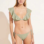 Green floral print bikini set with ruffle sleeves and tie-side bottoms — Eberjey | Endless UAE