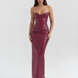 Vanessa Vegan Stretch Leather Strapless Midi Dress