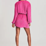 Hot pink sequin wrap robe with voluminous sleeves and tie waist — Retrofête | Endless UAE