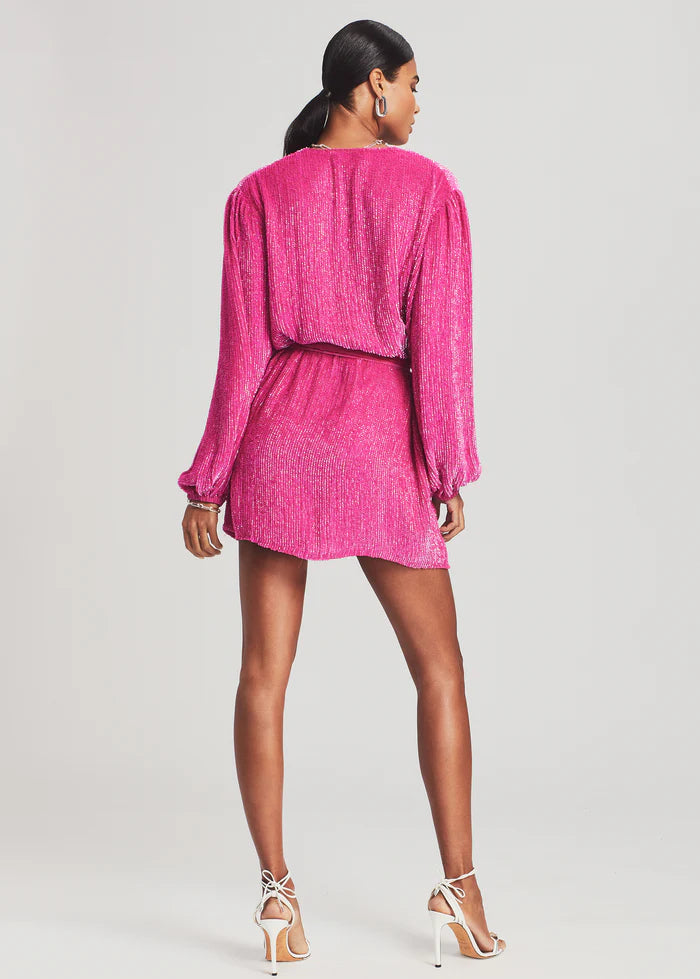 Hot pink sequin wrap robe with voluminous sleeves and tie waist — Retrofête | Endless UAE