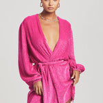 Hot pink sequin wrap robe with voluminous sleeves and tie waist — Retrofête | Endless UAE
