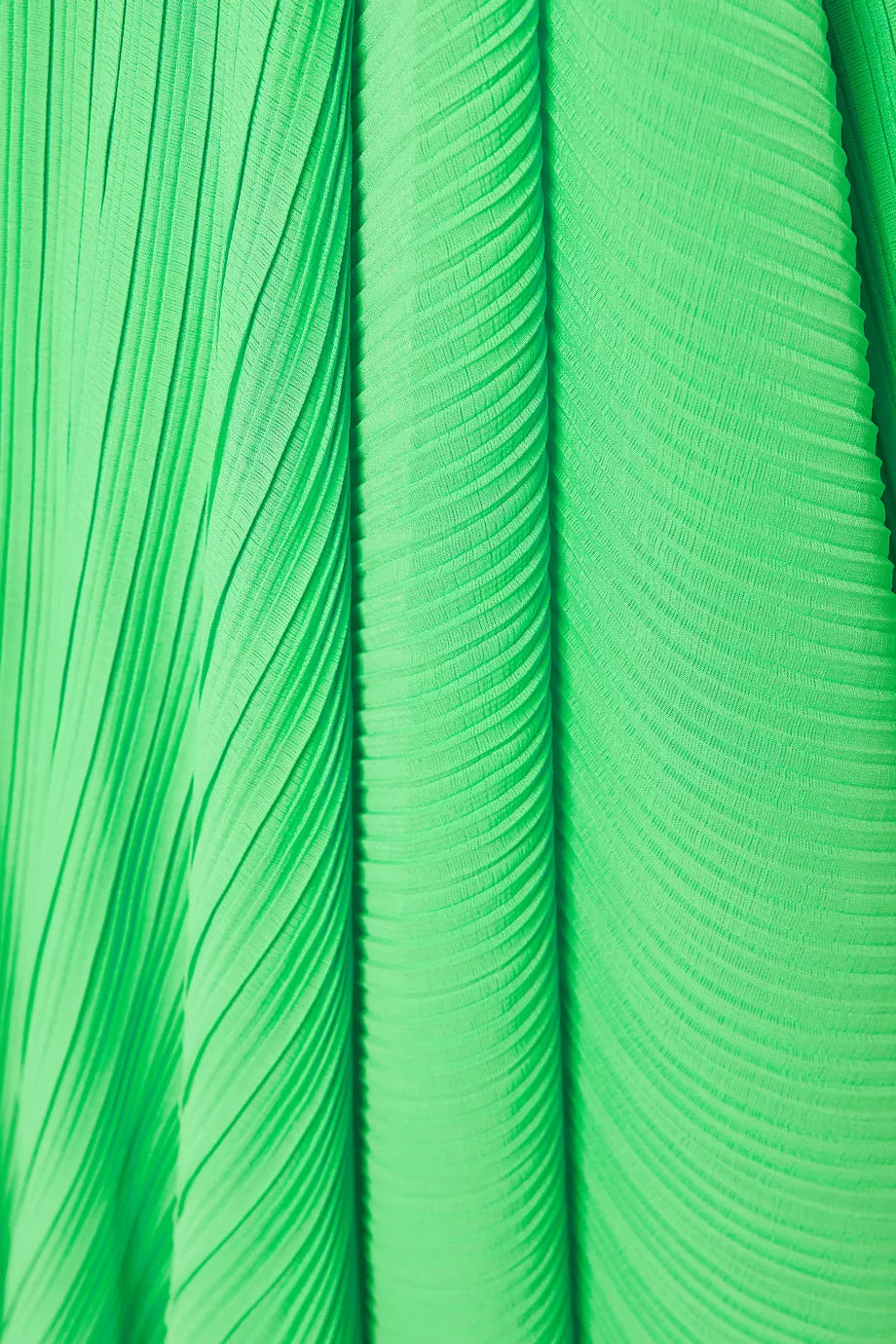 Bright green pleated asymmetric maxi dress with white belt and puff sleeves — Solace London | Endless UAE