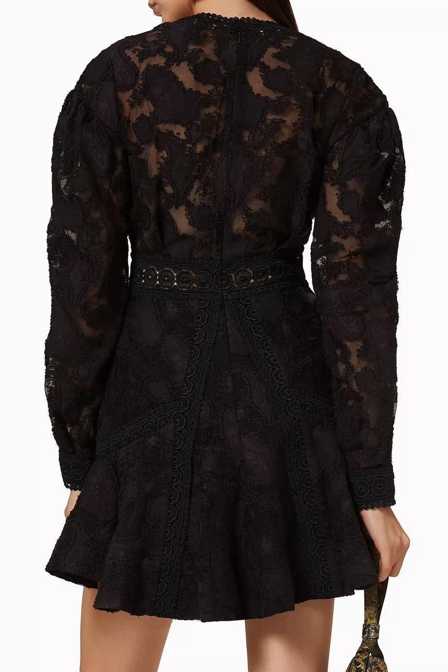 Black lace wrap dress with long sleeves and beaded waist detail — Acler | Endless UAE