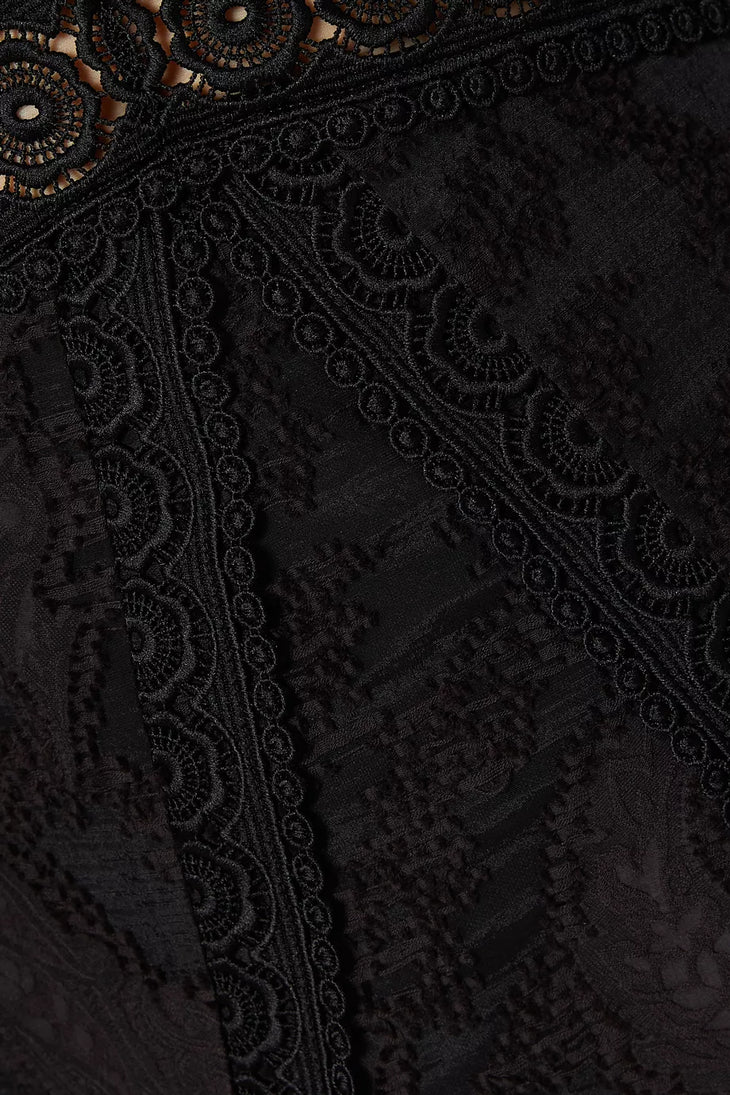 Black lace wrap dress with long sleeves and beaded waist detail — Acler | Endless UAE
