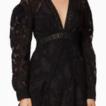 Black lace wrap dress with long sleeves and beaded waist detail — Acler | Endless UAE