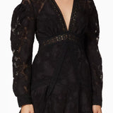 Black lace wrap dress with long sleeves and beaded waist detail — Acler | Endless UAE
