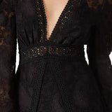 Black lace wrap dress with long sleeves and beaded waist detail — Acler | Endless UAE