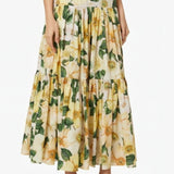 Dolce and Gabbana floral print tiered maxi skirt with yellow flowers and green leaves on cream background — Dolce and Gabbana | Endless UAE