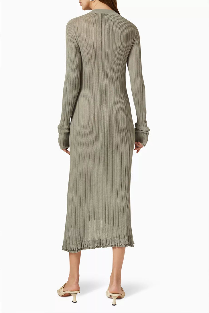 Sage ribbed long sleeve midi dress with asymmetrical hem — 3.1 Phillip Lim | Endless UAE