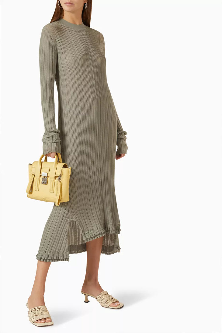 Sage ribbed long sleeve midi dress with asymmetrical hem — 3.1 Phillip Lim | Endless UAE