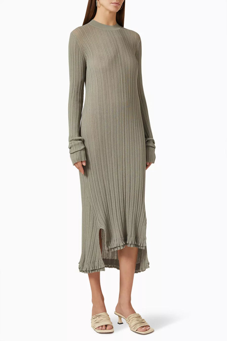 Sage ribbed long sleeve midi dress with asymmetrical hem — 3.1 Phillip Lim | Endless UAE