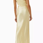 Pale yellow satin one-shoulder maxi dress with gathered detailing and flowing silhouette — Shona Joy | Endless UAE