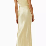 Pale yellow satin one-shoulder maxi dress with gathered detailing and flowing silhouette — Shona Joy | Endless UAE
